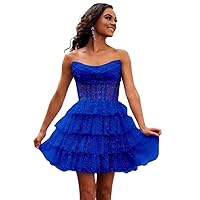 WPPUPP Women's Tiered Ruffle Tulle Homecoming Dress Polka Dots Strapless Zipper Illusion Short Prom Cocktail Formal Gowns