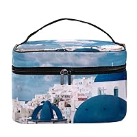 Santorini Greece Women Portable Travel Accessories with Mesh Pocket Makeup Cosmetic Bags Storage Organizer Multifunction Case