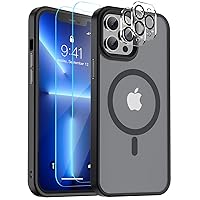 SUPFINE Magnetic for iPhone 13 Pro Case [Compatible with MagSafe] [10 FT Military Grade Drop Protection] 2X [ Tempered Glass Screen Protector+Camera Lens Protector] Slim Phone Case,Matte Black