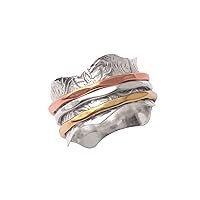 Star Design 925 Sterling Silver Three Tone Spinner Ring, Meditation Ring, Silver Spinner Ring