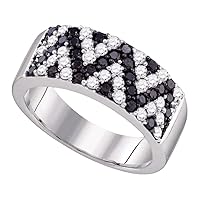TheDiamondDeal 10kt White Gold Womens Round Black Color Enhanced Diamond Chevron Band Ring 1.00 Cttw