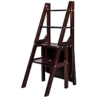 Wooden Step Stool,Step Stool Folding Ladder Multifunctional Solid Wood Indoor Dual-use Anti-Skid Need to Install 4 Steps Dual Use 36x46x90cm A+
