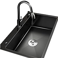 Kitchen Sinks, Kitchen Sink with Pull-Out Faucet Sink Stainless Steel Sink Built-in Sink All Accessories Included/Black/60 * 45Cm
