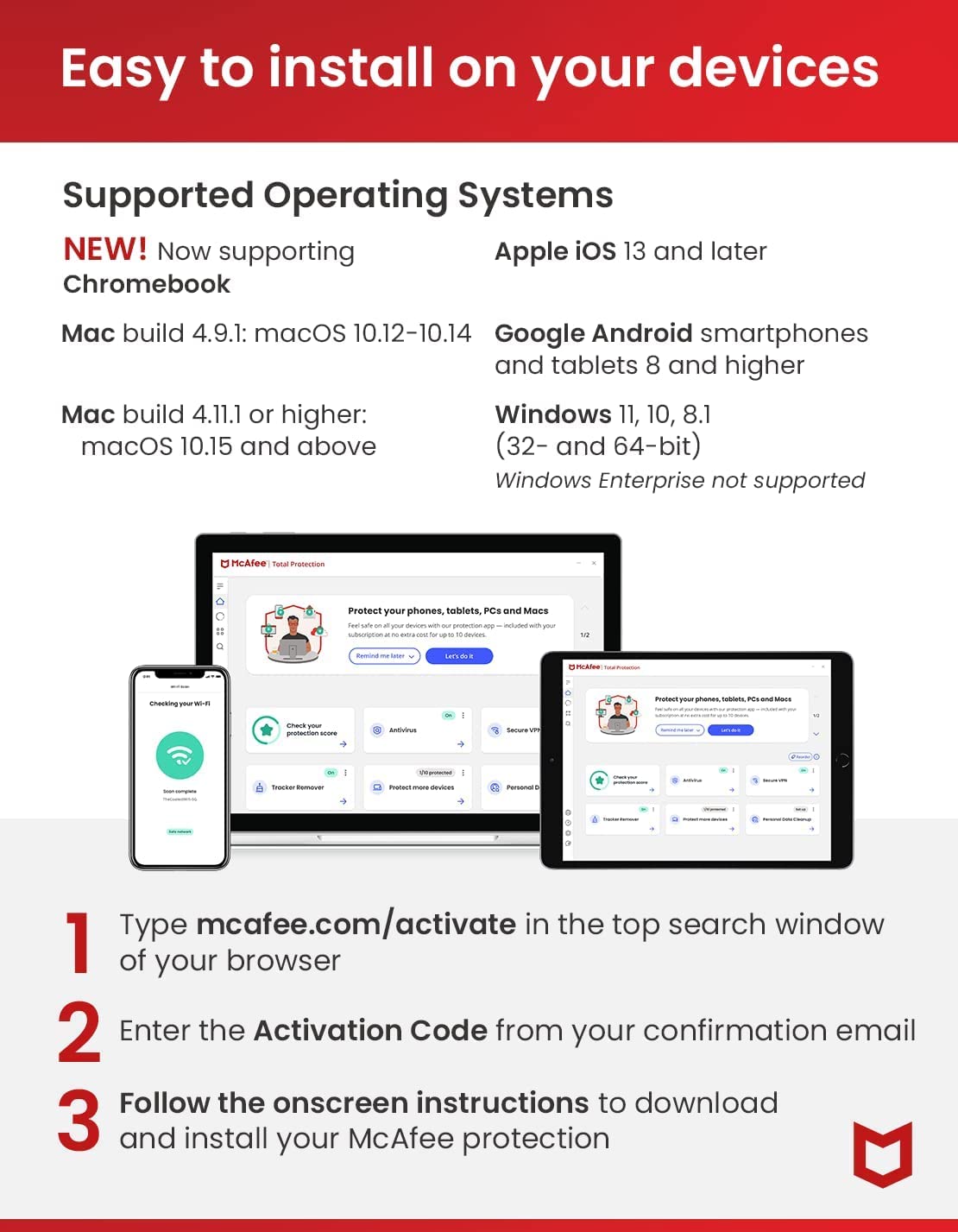 McAfee Total Protection 2023 | 3 Device | Cybersecurity Software Includes Antivirus, Secure VPN, Password Manager, Dark Web Monitoring | Amazon Exclusive | Download