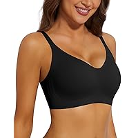 WOWENY Women's Full Cup Bra Without Underwire Push Up Non-Wired Seamless Bra Padded V-Neck Bralette Supportive Comfy Soft T-Shirt Sleep Classic
