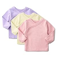 Unisex-Baby 100% Cotton Long Sleeve Side-Snap Shirts Soild Color Kimono Tees 0-12M