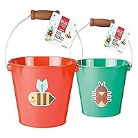 Toysmith Beetle & Bee Kids Bucket, Children's Gardening Bucket, Colorful Beach Bucket, Assorted Colors