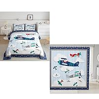 Kids Boys Airplane Comforter Set Twin Size and Shower Curtain