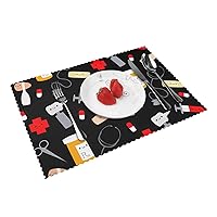 Cartoon Medicine Pattern Print Placemats for Dining Table Set of 4,Table Mats,Washable Table Placemat for Kitchen Table,12 X 18 Inch