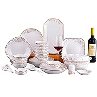 56 pcs Dinnerware Set,Ceramics Dinner Sets for 12,Simple Porcelain Plate Set,Tableware Families Restaurants and Cafes