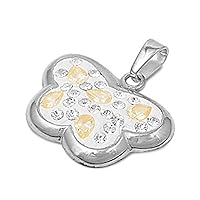 Butterfly Mosaic Pendant Yellow Simulated CZ .925 Sterling Silver Cute Charm