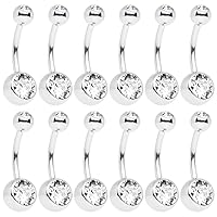 12PCS Belly Navel Rings 14G Belly Button Rings 316L Surgical Steel Clear CZ Belly Ring Dual Crystal Balls Navel Piercing Jewelry for Women Girls 7/16