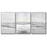 Renditions Gallery Canvas Nature Wall Art Silver Floater Frame Paintings Serene Gentle Tides Modern Coastal Artwork Ocean Decorations for Living Dining Room Office - 24
