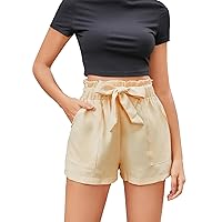 Floerns Women's Elastic Waist Shorts Summer Striped High Waisted Bow Tie Belted Shorts with Pockets