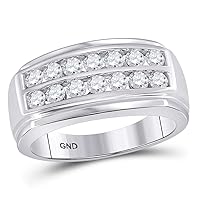 14kt White Gold Mens Round Diamond Double Row Band Ring 1-1/8 Cttw
