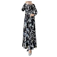 Long Sleeve Homewear High Waisted Tunic Dress Womens Summer Elegant Cotton Lightweight Dress Women Printing Black XXL
