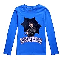 Girls Wednesday Addams T-Shirts Crew Neck Long Sleeve Pullover Classic Comfy Baggy Blouses Tops