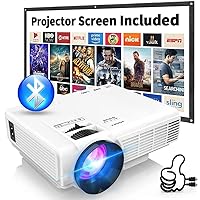 Updated Mini Projector with Bluetooth and Projector Screen, Full HD 1080P Portable Video Projector, Home Theater Movie Projector Compatible with HDMI,USB,AV,Laptop,Smartphone