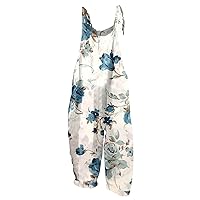 Jumpsuits for Women 2024 Summer Casual Spaghetti Strap Jumpsuit Vintage Printed Plus Size Rompers Wide Leg Overall