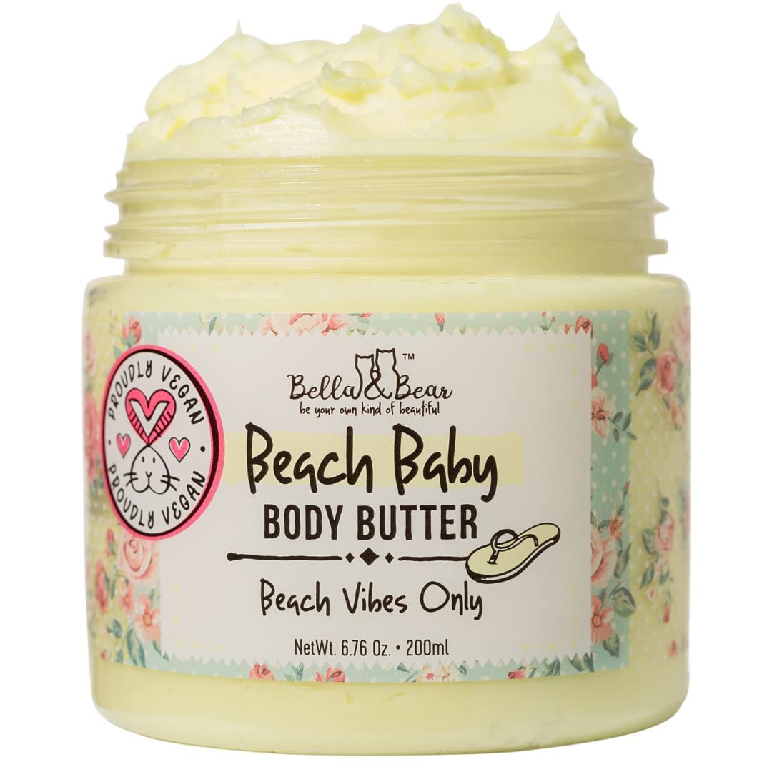 Bella and Bear Beach Baby Body Butter - Moisturizing Shea Cream for Women - Vegan, Cruelty& Oil-Free - Helps Prevents Pregnancy Stretch Marks 6.76-oz
