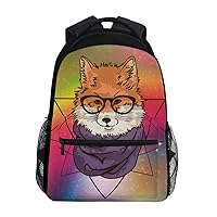 ALAZA Hipster Fox With Rainbow Geometric Stylish Large Backpack Personalized Laptop iPad Tablet Travel School Bag with Multiple Pockets for Men Women College