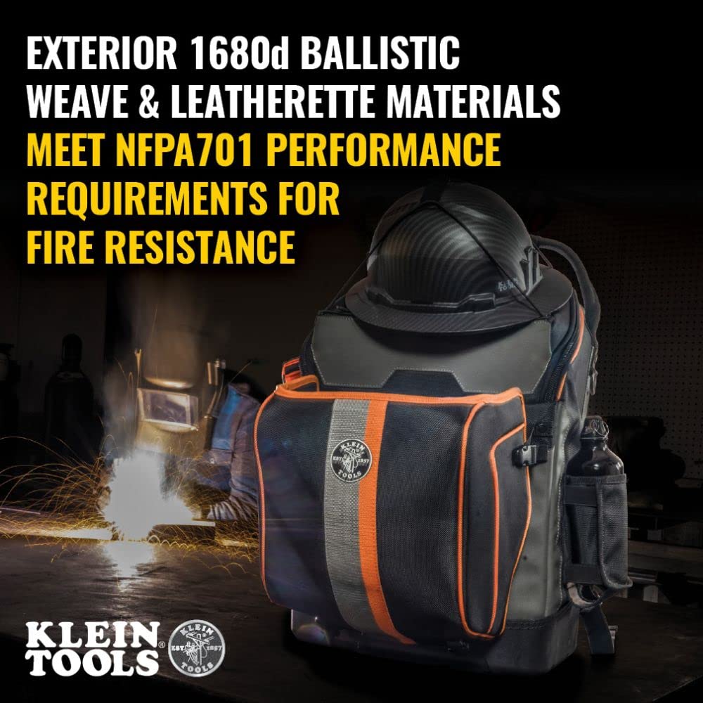 Ironworker and Welder Backpack, Fire Resistant Exterior, 27 Pockets, Hold Welding Helmet, Hard Hat, 36-Inch Connecting Bar