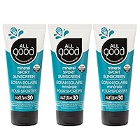 All Good Sport Mineral Sunscreen Lotion - Coral Reef Friendly, Water & Sweat Resistant, Face & Body, UVA/UVB Broad Spectrum SPF 30+ (3 oz)(3-Pack)