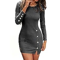 Andongnywell Women's Long Sleeve Sexy Bodycon Mini Dress Slit Dress with Buttons Detail Bodycon Dresses