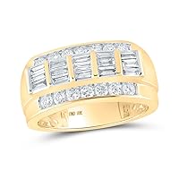 The Diamond Deal 10kt Yellow Gold Mens Round Baguette Diamond Band Ring 1-1/3 Cttw