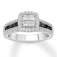 0.75Cts Round & Princess Sim Diamond & Black 14K White Gold Over Engagement Ring