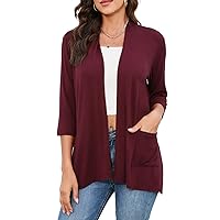 HIYIYEZI Womens Casual Lightweight Cardigans with Pockets 3/4 Sleeve Open Front Dusters