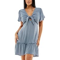 Speechless Womens Juniors Knot-Front Short Mini Dress Blue L
