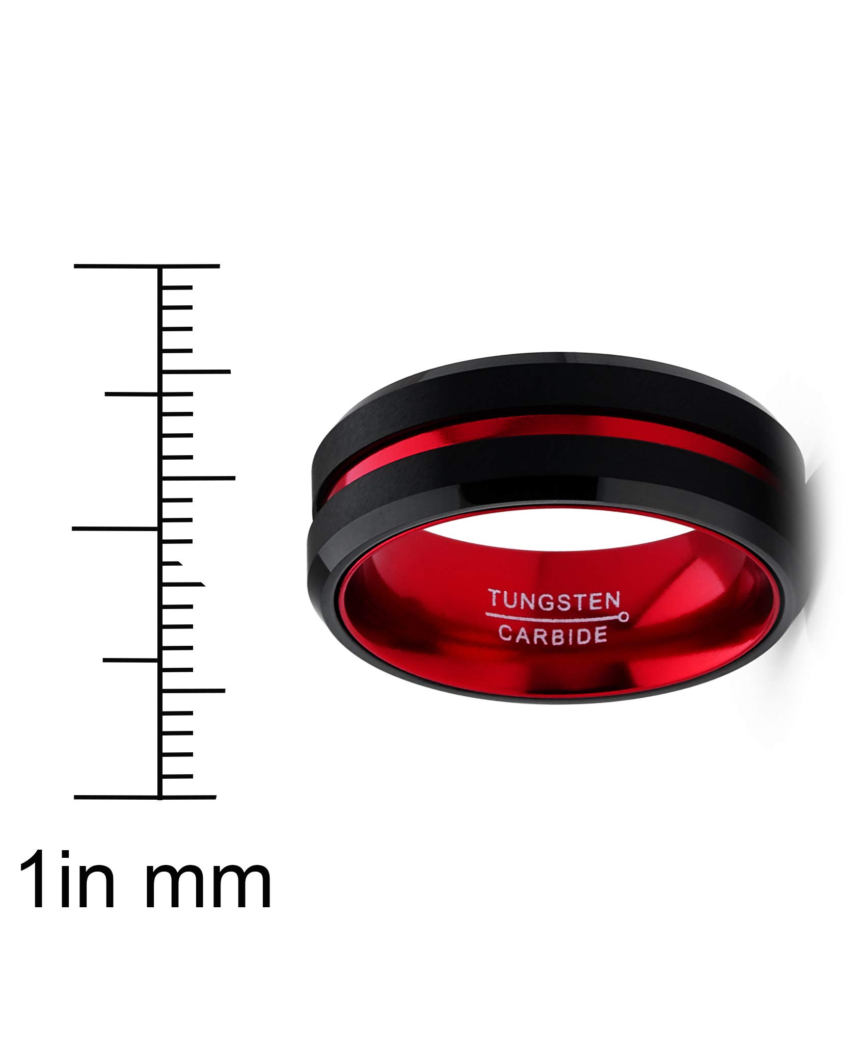 Metal Masters Co. Men's Tungsten Carbide Ring Grooved Wedding Band Color Interior 8MM Blue Red Green Red