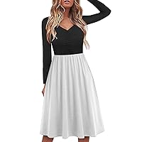 XJYIOEWT Brunch Dresses for Women 2024 Sexy,Women's Solid Long Sleeved V Neck Knee Length Dress Slim Sexy Leisure Dress