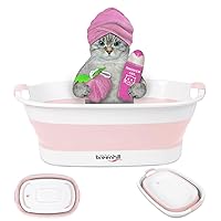 Collapsible Pet Bathtub with Water Drain Plug, Small Pets Portable Bath Tub for Puppy Small Dogs Cats, Portable & Space Saving Design, BPA Free, Pink