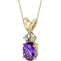 PEORA Amethyst with Genuine Diamonds Pendant in 14 Karat Yellow Gold, Dainty Solitaire, Oval Shape, 7x5mm, 0.75 Carat total