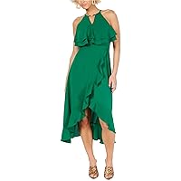 kensie Womens Popover Ruffled Dress, Green, 6