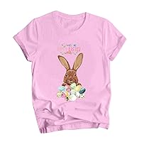 XJYIOEWT Preppy Clothes for Girls Easter Bunny Print T Shirt Loose Crew Neck Short Sleeve Top Swim Tee