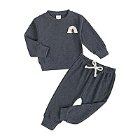 Lot of Baby Boy Clothes Infant Toddler Newborn Baby Boys Long Sleeve Rainbow Solid Sweatshirt (Dark Gray, 12-18 Months)