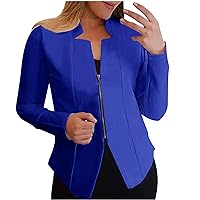 Women Zip Up Cropped Jacket Slim Fit Long Sleeve Casual Work Office Jackets Lightweight Dressy Coat Outerwear Tops