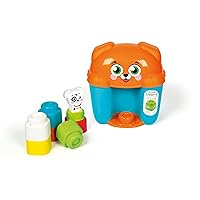 Clementoni - Soft Clemmy-Dog & Puppy Bucket-Bucket with Soft Bricks, Construction Set for Children 6 Months, Made in Italy, Multicoloured, 17769