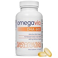 OmegaVia DHA 600 mg - Ultra-Pure DHA Supplements, Omega-3 for Brain & Eyes - Prenatal DHA Omega 3 Nutrient for Prenatal, Pregnant, and Nursing Women - Burpless, IFOS Tested for Mercury - 120 Capsules