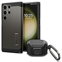 Spigen Tough Armor Designed for Galaxy S23 Ultra Case (2023) and Lock Fit Designed for Galaxy Buds2 Pro Case (2022) - Gunmetal/Black
