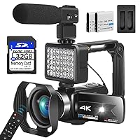 Video Camera Camcorder,4K 56MP 60FPS,IR Night Version Flip Screen 16X Zoom WiFi,Vlog YouTube Recorder Camera with Mic Flash Lens Hood Stabilizer 2 Batteries 32BG 2.4G Remote Control Charger