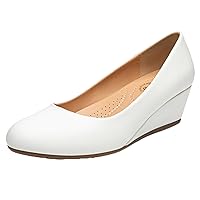Trary Women's Wedges Pumps Round Toe Mid Heels Comfortable Closed Toe Dressy Shoes Women Pumps Wedge Shoes for Wedding Work Office Party