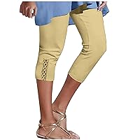 Womens Capri Leggings Summer Beach Cropped Pants Workout Joggers Hollow Out Stretchy Yoga Lounge Trouser with Pocket