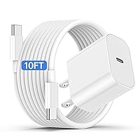 Long USB C Charger Cable 10ft with 20W Wall Plug Block Adapter,Type C Fast Charging Cord for iPhone 15 Plus/15 Pro/15 Pro Max,iPad Pro 12.9/11 inch 2022/2021/2020/2018/Air 5th/4th/10th Gen/Mini 6