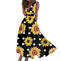 Summer Dresses for Women Resort Sundresses Dress Boho Floral Casual V Neck Sleeveless Print Dresses