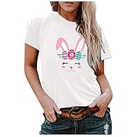 White Tops for Women Sexy T-Shirt for Women Crewneck Easter PrintingDailyLoose Blouses Tops Rainbow Stripe Shi