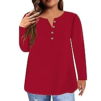 Shirts for Women Solid Plus Size Button Down T-Shirt Long Sleeve Tops Casual Cute Versatile Work Sweatshirt